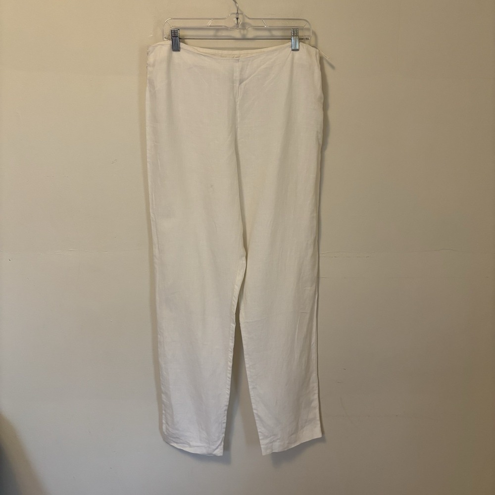 Eileen‎ Fisher 100% Linen Pants Woven Side Zip Medium White Lagenlook - Desc